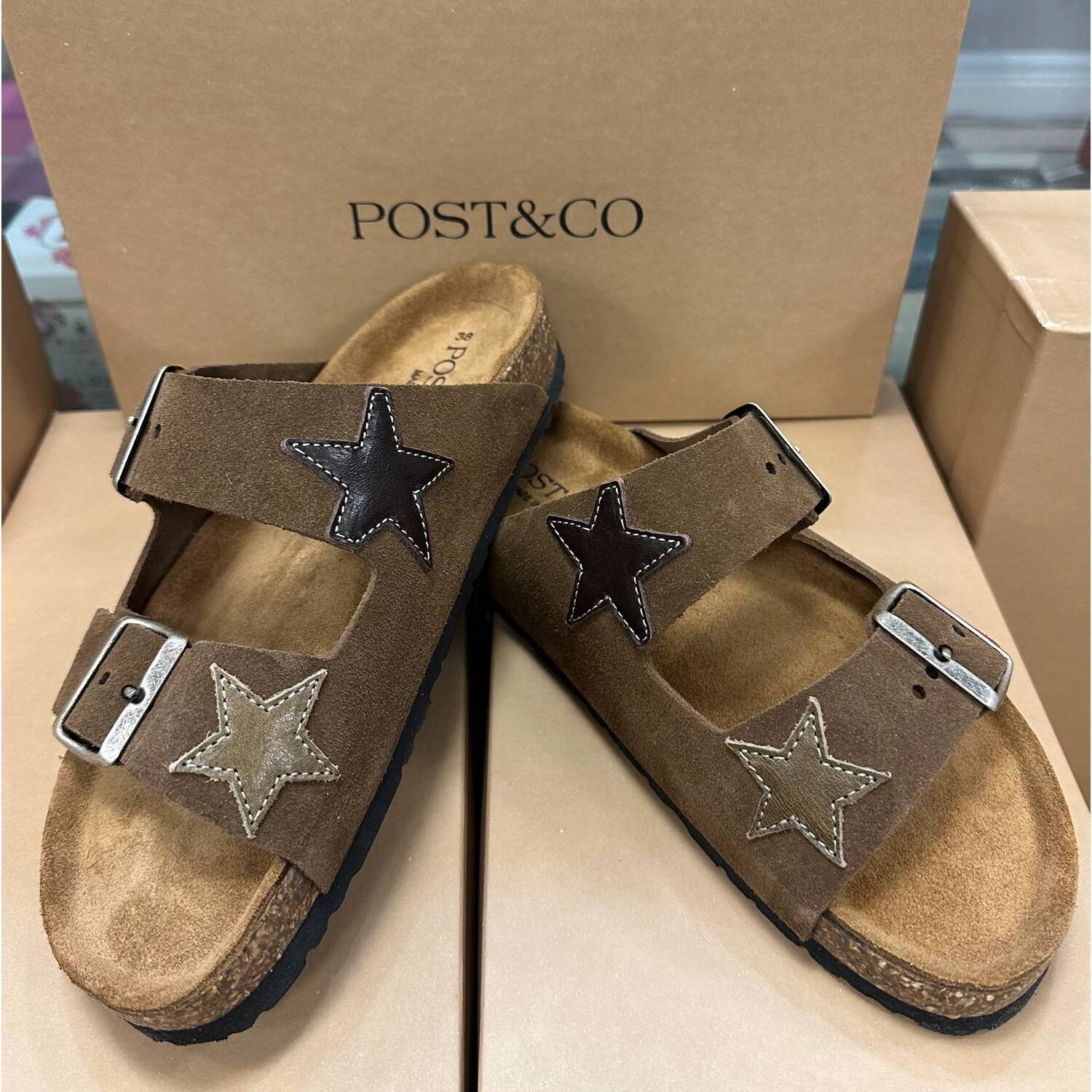 New Post & Co. Women's Stars Alaska Slides In Brown
